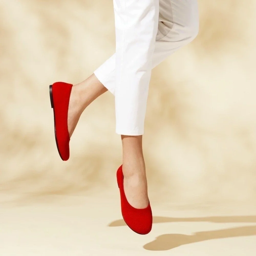 VIVAIA Claire Round Toe Ballet Flats Red Women's Knit Comfort  EU/39.5 US/8.5